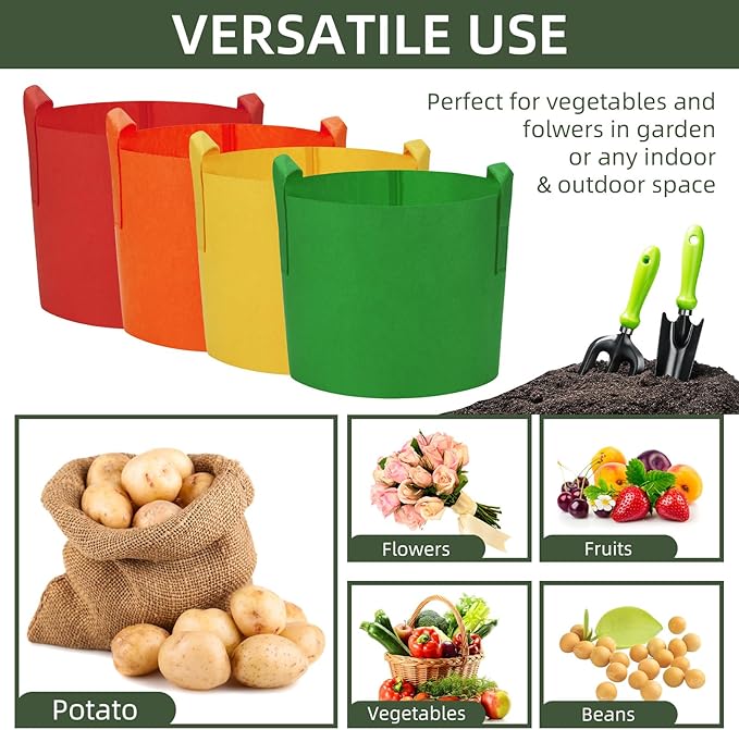 6 Pack 5 Gallon Grow Bags, Colorful Fabric Plant Pots with Handles, Garden 5 Gal Fabric Grow Pots, Vegetable Plant Growing Bags for Garden (5 Gallon)