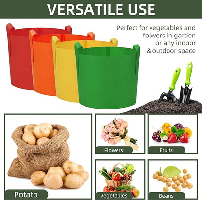 6 Pack 5 Gallon Grow Bags, Colorful Fabric Plant Pots with Handles, Garden 5 Gal Fabric Grow Pots, Vegetable Plant Growing Bags for Garden (5 Gallon)