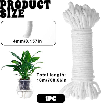 60 Feet 1/6 Inch Self Watering Wick Cord String, Hydroponic Wicking Rope, Potted Auto Seedling Waterer Rope for DIY Plant Automatic Watering Device, Vacation Plant Sitter, Pot Automatic Water System