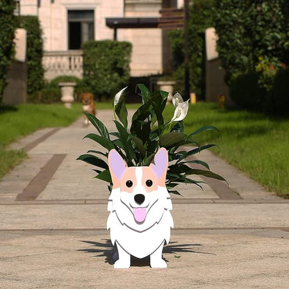 Corgi Dog Planter, Cute Animal Flower Pot for Outdoor & Indoor Garden Decor, Small Corgi Holder