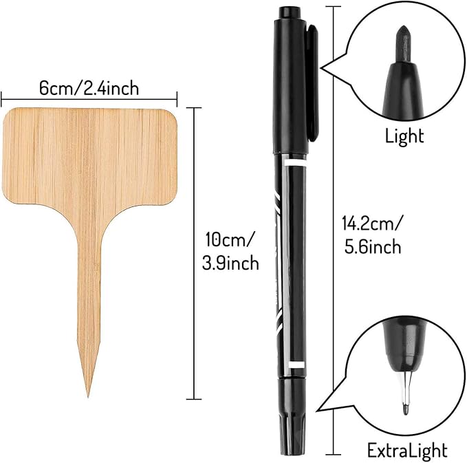Whaline 30Pcs Bamboo Plant Labels with A Marker Pen, T-Type Wooden Plant Marker Garden Sign Tags Garden Markers for Seed Potted Herbs Flowers Vegetables (6 x 10 cm)
