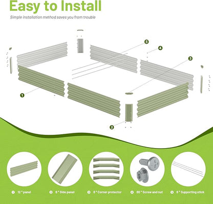2PCS 8x4x1FT Galvanized Raised Garden Bed Kit, Galvanized Planter Raised Garden Boxes Outdoor, Large Metal Raised Garden Beds for Vegetables-Green