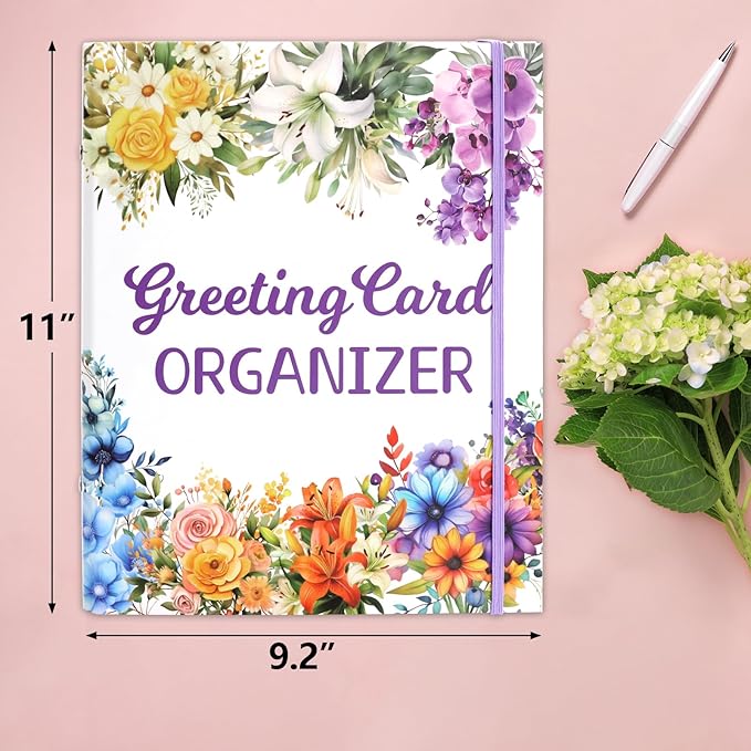 Ceiba Tree Greeting Card Organizer with 24 Pockets Flora Month by Month Hardcover Binder Birthday Reminder for Holiday Wedding Anniversary Cards Home Office