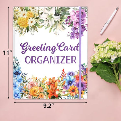 Ceiba Tree Greeting Card Organizer with 24 Pockets Flora Month by Month Hardcover Binder Birthday Reminder for Holiday Wedding Anniversary Cards Home Office