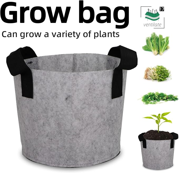 Grow Bags,Growing Pot Bags Garden Grow Bag Indoor Outdoor Fabric Aeration Plant Pot Container Flower Vegetable Pouch (Light Gray,17Gallon)