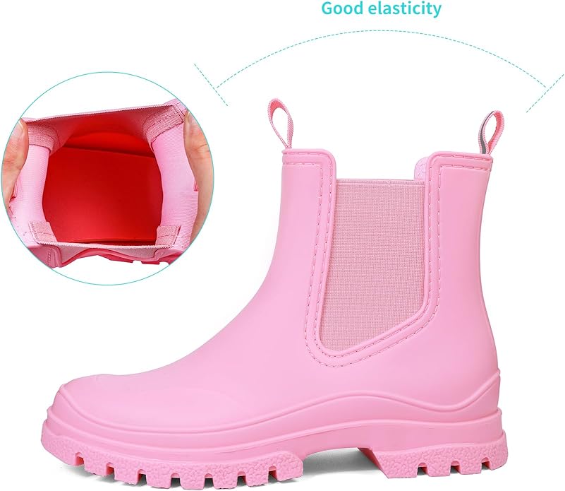 DKSUKO Rain Boots Women Waterproof Chelsea Boots Ankle Garden Shoes for Ladies Rubber Short Rainboots with Removable Comfort Insole for Outdoor Work Deck Mud Boots