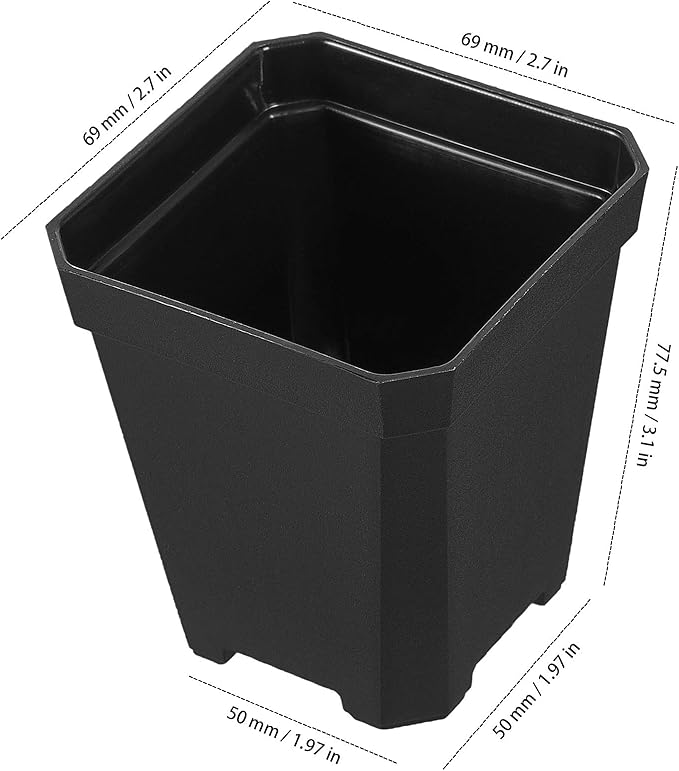 100 Pack 2.7 Inches Square Nursery Pot, Plastic Nursery Pots with Drainage Hole for Seedlings, Succulents, Potted Plants, Black