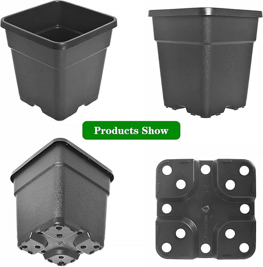 10 Pack Square Planter Nursery Pots 0.63 Gallon Pot for Plants, Square Black Grower Pot with Drainage Hole for Nursery Garden, Bulk Planter Flower Pots