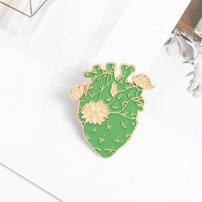 ROFARSO Cactus Heart Enamel Lapel Pin Set Cartoon Anatomical Heart Pin, Accessory for Backpacks Clothing Bags Hats Shirts