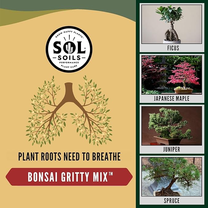 Sol Soils Gritty Bonsai Soil Potting Mix - Fast Draining and Peat Moss Free with Pine Bark, Granite, Pumice, & Calcined Clay for Indoor and Outdoor Plants - 2 Quarts