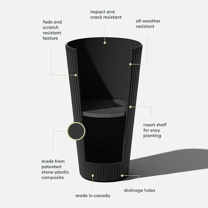 Veradek Demi Series Tall Planter for Porch, Patio, Backyard | Durable Plastic-Concrete Material | Modern Décor for Tall Plants, Grasses