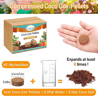 Legigo 100 PCS 40mm Coco Coir Pellets Potting Soil Mix- Compressed Coconut Coir Discs Seed Starting Soil Pellets, Coco Peat Soil Pods for Indoor & Outdoor Plants, Gardening Herbs Bonsai and Vegetables