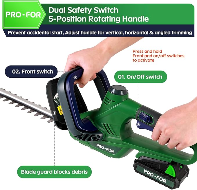 Cordless Hedge Trimmer with Battery and Charger, 20V Bush Trimmer, 22" Dual-Action Blade, 3000SPM Electric Shrub Trimmer, 0.55" Cutting, Lightweight Battery Powered for Garden & Yard