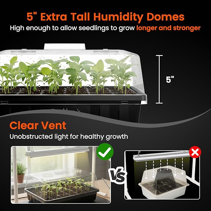 SOLIGT [Thick Plastic] 3-Set Strong Seed Starter Trays with 5" Humidity Domes for Seed Starting, Germination, Seedling Propagation & Plant Growing, Holds 144 Cells in Total