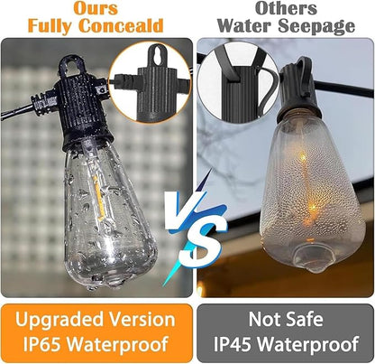 Outdoor String Lights 150ft, LED Patio Lights with 78 (75+3 Spare ST38 Shatterproof Bulbs), IP 65 Waterproof, Outside Hanging Light for Cafe Bistro Backyard (150 ft-78 Bulbs)