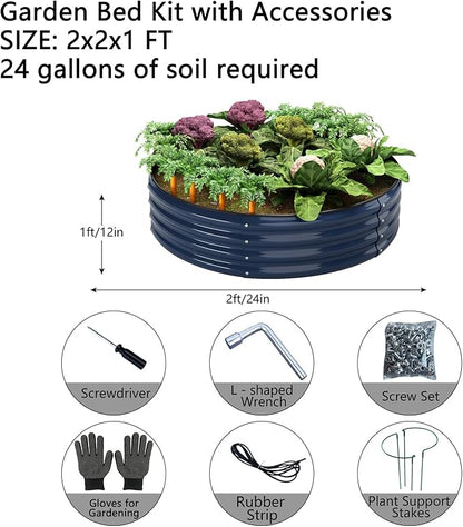Galvanized Metal Planter Raised Garden Bed Kit for Gardening Outdoor Garden Box Raised Flower Bed 2PC Blue 2X2X1FT