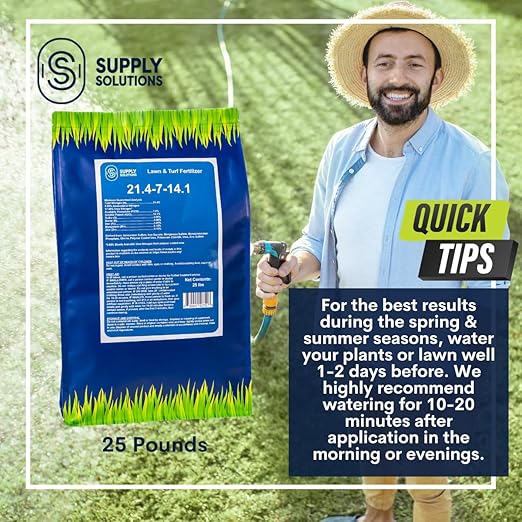 Supply Solutions 21.4-7-14.1 Lawn and Turf Fertilizer with Iron - Achieves a Lush Green Lawn in Weeks - Turf Builder for All Grass Types - for Greener Grass Fertilizer (25lbs)