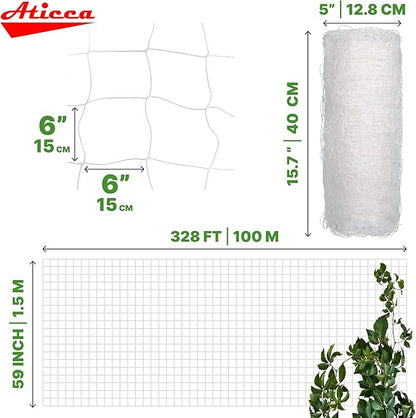 Plastic Trellis Netting 59" x 328 ft Heavy Duty Plant Support Netting White - 6 Inch Garden Trellis on Roll - Mesh for Growing Vine Climbing Plants, Flowers, Peas, and Cucumber