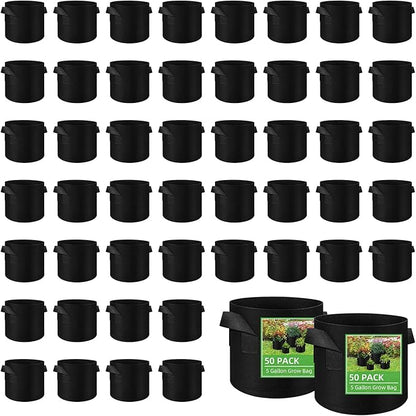 LITLANDSTAR 50 Pack 5 Gallon Plant Grow Bags, Breathable Felt Non-Woven Aeration Fabric Plant Grow Pots, Garden Planting Containers for Nursery Vegetable Flower Grow Bags with Handles (11.8x9.8inch)