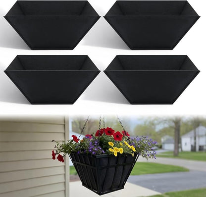 4 Pcs 14inch Fabric Square Hanging Basket Liners Black Square Breathable Felt Replacement Liners Durable Felt Liner for Wall Hanging Flower Basket and Garden Flower Pot