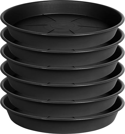 6 Pack of Plant Saucer Tray 9 10 inch, Heavy Duty Plastic Pot Plant Drip Trays Saucers for Indoors Outdoor, Plant Water Tray for Planters 9-10" (10", Black)