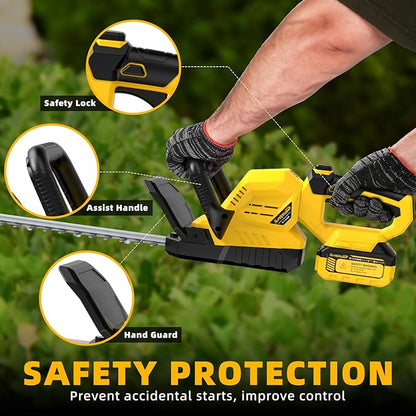 21" Cordless Hedge Trimmer - 21V Portable Electric Bush Trimmer with 2 x 4.0Ah Batteries & Charger & 180° Rotatable Handle & Dual-Action Blade 3/5" Cutting Width for Garden Yard Maintenance