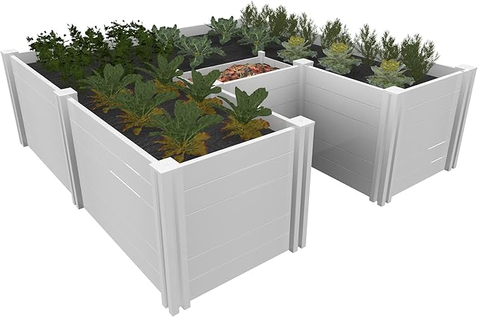Vita Classic 6 Foot x 6 Foot x 22 inch White Vinyl Keyhole Garden with Composting Basket, BPA, Pthalate Free, VT17107