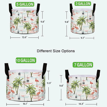3 Gallon Flamingo Tropical Palm Trees Heavy Duty Grow Bag Breathable Planter Pot Containers with Handles for Potato Tomato Fruits Vegetables Flowers
