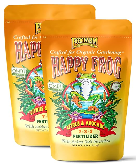 FoxFarm Happy Frog Citrus and Avocado Fertilizer- OMRI Listed Organic Citrus Fertilizer for Healthy Growth, Slow-Release Nitrogen, Calcium & Sulfur for Citrus & Avocado Trees - 4 lb, Pack of 2