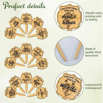 arricraft 15 Pcs Wooden Plant Tags, Waterproof Garden Stake Labels Weeding Plant Marker with Text for Indoor Outdoor Potted Plants Nursery Marker Decoration