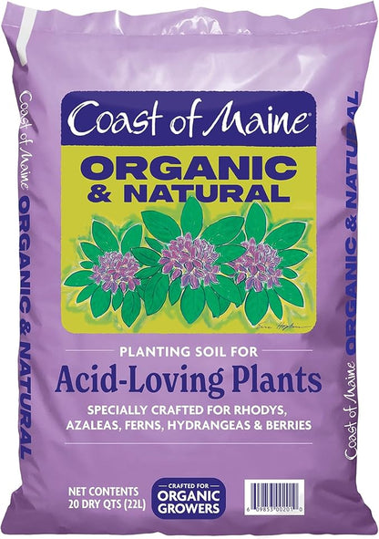 Coast of Maine Organic & Natural Planting Soil for Acid Loving Plants Azalea, Rhododendron & Berries - Premium Planting soil w/ Composted Manure, Sphagnum Peat Moss - Low pH, Enhanced Drainage (20 Qt)