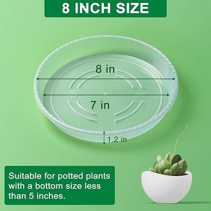 Plant Saucer - 6 Pack 8 Inch Plastic Plant Trays for Pots with Plant Tray Design - Plant Saucers for Indoors and Outdoors No Holes Use - Plastic Plant Saucer for Potted Plants - Plant Drip Trays