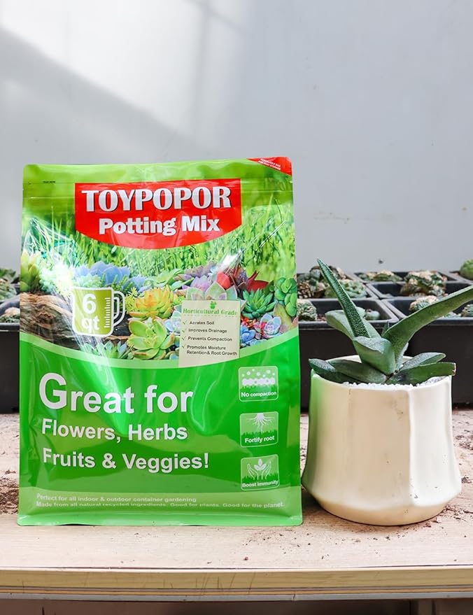 TOYPOPOR Succulent Soil, Cactus Potting Mix 3.75 Pounds/3QTS, High Drainage, Pre-Mixed Ready to Use for All Succulent Varieties, Indoor Plants, Bonsai, Terrarium, Houseplant, 30% Particles 70% Soil