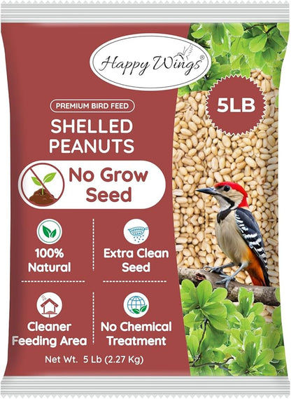 Happy Wings Shelled Peanuts Seeds Wild Bird Food - 5 Pounds I No Grow Seed I Bird Seed for Wild Birds