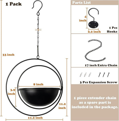 Hajia 1 Pack Moon Shaped Hanging Plant Holder with 8 Inch Detachable Pot, Black Metal Plant Hanger for Indoor Outdoor, Minimalist Hanging Planter for Wall Ceiling Decor.（with Drainage Holes）