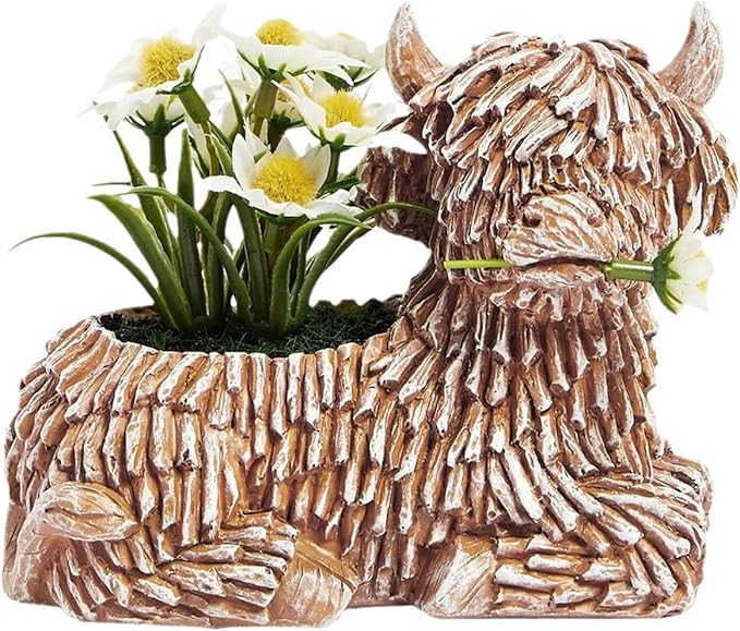 Cute Cow Succulent Planter Pot with Drainage Animal Resin Planter Small Succulent Pot Cartoon Shaped Plant Pot for Mini Plants Flower Cactus
