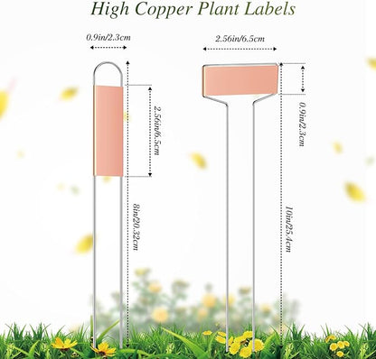 Moxweyeni 61 Pieces Metal Plant Tags Kit 30 Pieces Copper Metal Plant Labels 30 Rainproof Pet Films 1 Marker Pen Reusable Planting Garden Markers Nursery Tags(T U Shape)