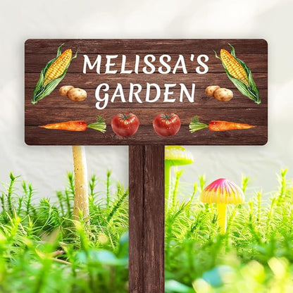 Personalized Vegetable Garden Name Sign with Stake, Custom Vegetable Garden Stake Corn Potato Carrot Tomato Decor Yard Sign Gardener Gift for Mom Dad Grandma, Outdoor Vegetable Field Marker