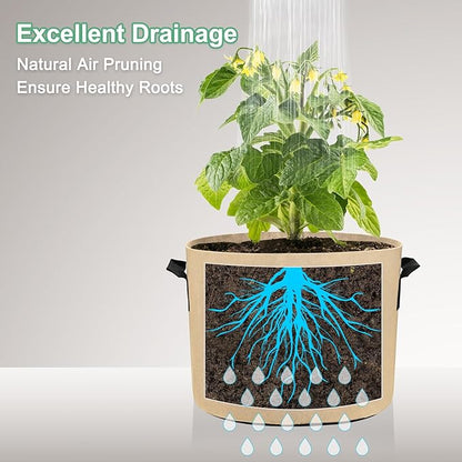 5-Pack Plant Grow Bags 7 Gallon Grow Bags 300G Thickened Fabric Pots with Durable Handles Plant Garden Grow Pots for Fruits/Vegetables/Flowers/Plants [Khaki]