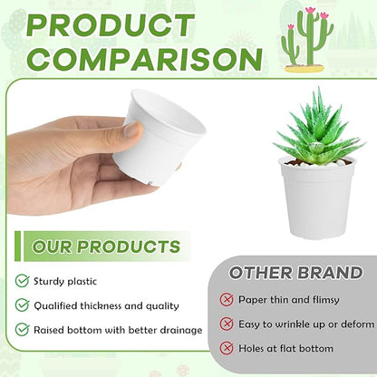 Yaomiao 200 Pcs 2 Inch White Mini Plastic Plant Pot Nursery Seedling Pots Seed Starter with Drainage Holes for Indoor Outdoor Garden Succulent Plants Cuttings Transplanting