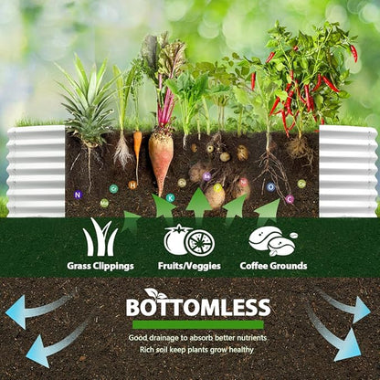 A ANLEOLIFE 4-Pack 6X3X2ft & 8X4X2ft Deep Root Galvanized Raised Garden Beds Outdoor for Planting Vegetables Flowers Herb, Antique White