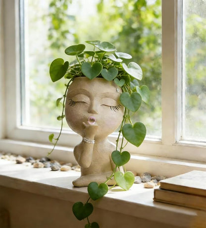Cute Plant Pot Head Planter,Face Planters Pots Head,Succulent Pots,Unique Planters,Decorative Pots for Plants Indoor,Funny Plant Pots,Face Vase (Khaki)