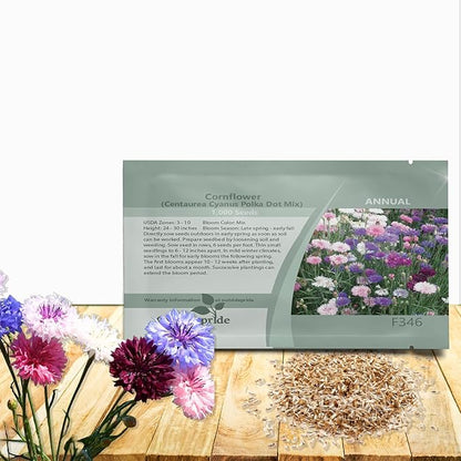Outsidepride Polka Dot Mix Cornflower Seeds for Planting - 1000 Pcs. Annual Bachelor's Button Flower Seeds for Cut Flower Gardens, Drought-Tolerant, Attracts Pollinators, Ideal for Borders & Bouquets