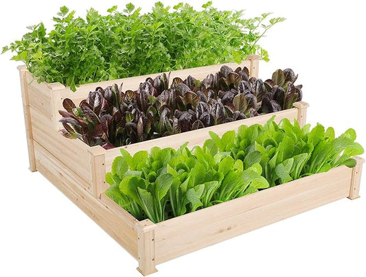 Topeakmart 3 Tier Raised Garden Bed Wood Garden Box Wooden Vegetables/Flower/Herb Elevated Garden Planter Boxes Outdoor, Wood