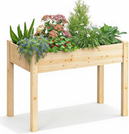 NEWBULIG Raised Garden Bed with Legs 48x24x30in,Elevated Wood Planter Box Stand for Outdoors Garden Balcony Courtyard, Natural Wood 300 Pound Capacity, for Planting Herbs Flowers Vegetables