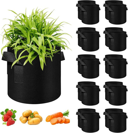 10 Gallon Grow Bags 20 Pack, Heavy Duty Thickened Nonwoven Fabric Pots with Handles, Plant Grow Bags for Vegetable/Flower/Plant/Fruits, Black