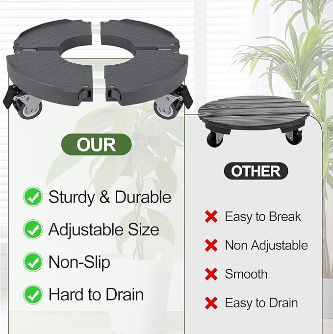 ToLanbbt Plant Caddy Stand with 360° Wheels Adjustable 15-22 Inch Rolling Plant Stand Heavy Duty Large Plant Cart Dolly with Casters 440lbs Capacity for Large Planter, Garden Pot, Flower Pot, Gray, 1P
