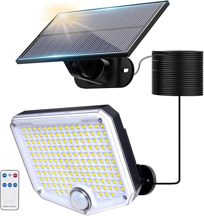 Solar Flood Lights Outdoor Waterproof IP65, 153 High Brightness LED 9000K, 3 Lighting Modes, Solar Motion Lights Outdoor Waterproof with Remote, Solar Lights Outdoor for Yard, Patio, Garage