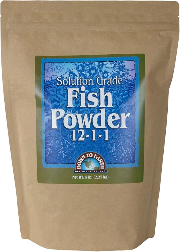 Down to Earth All Natural Fertilizers Organic Solution Grade Fish Powder - Water Soluble Nitrogen - Makes up to 250 Gallons of Liquid Fish Fertilizer for Soil or Foliar Spray 12-1-1, 5 lb