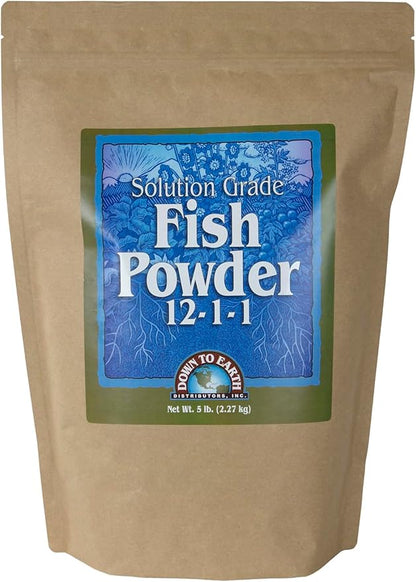 Down to Earth All Natural Fertilizers Organic Solution Grade Fish Powder - Water Soluble Nitrogen - Makes up to 250 Gallons of Liquid Fish Fertilizer for Soil or Foliar Spray 12-1-1, 5 lb